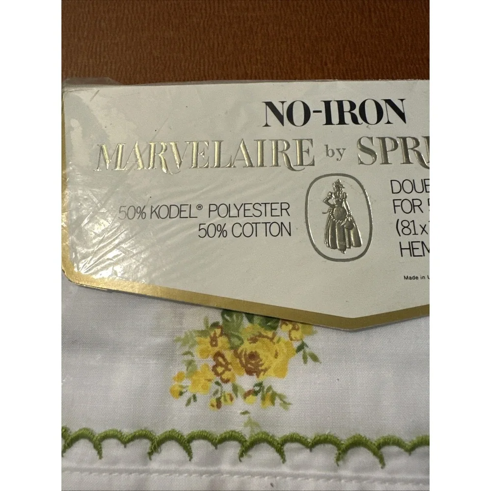 Vintage Springmaid Marvelaire Double Flat‎ Sheet Yellow Roses NIP
